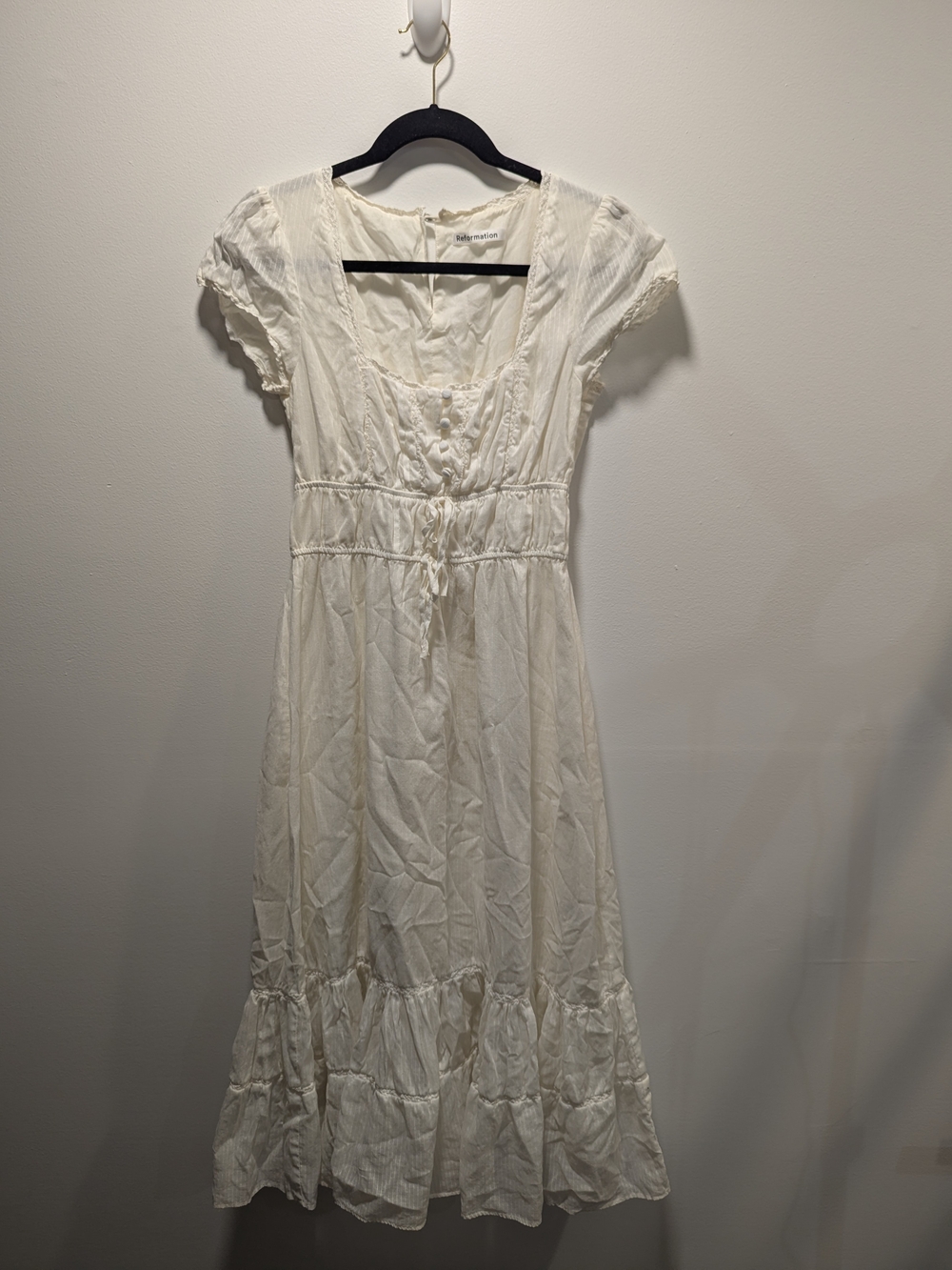 Reformation Women's Tiered Cream Maxi Dress Bohemian Cottagecore Size 6 Boho